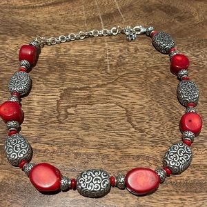 Brighton Red Coral Bead Silver Necklace